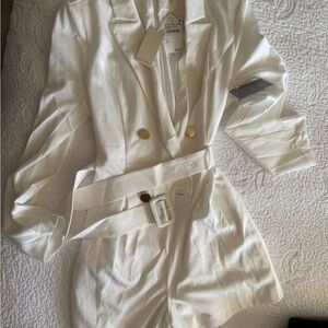 MELLODAY Ivory Blazer Romper with Gold Accents